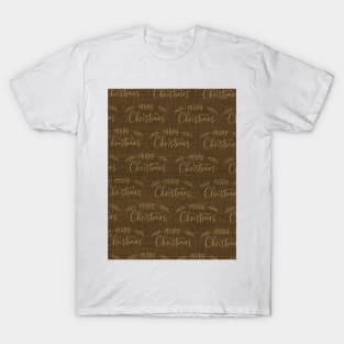 Dark Brown Merry Christmas Message on Brown Burlap Cloth T-Shirt